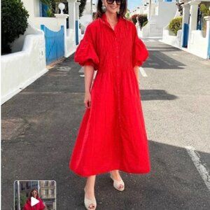 Marielle Stokkelaar Phoebe Dress Red Egyptian Cotton One Size Fits Most NWOT